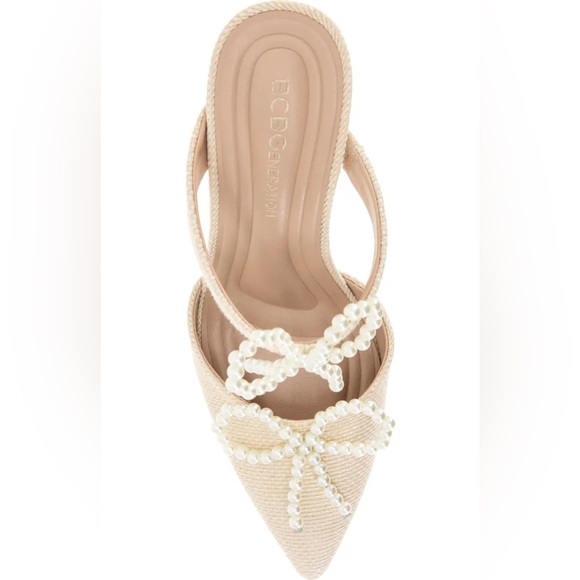 BCBG Bardia Pointed Toe Mule (Women) Elegant Cream Women's Heels with Pearls. 9 - Picture 5 of 6